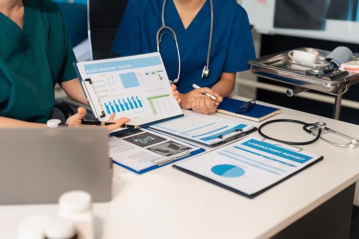 Doctor reviewing patient billing records